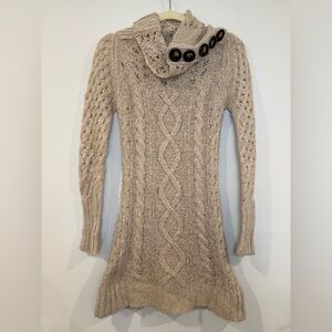 Free People Beige Cable Knit Cowl Neck Sweater Dress